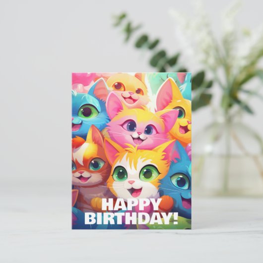 Carte Postale Anime drôles de chatons Coupent un joyeux annivers (Debout devant)