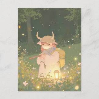 Carte Postale Anime Ethérée fille avec des cornes dans la prairi