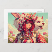 Carte Postale Anime fille avec créature imaginaire, post-croisem (Devant / Derrière)