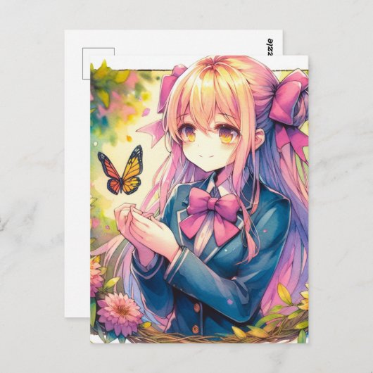 Carte Postale Anime Girl and Butterfly Keeping in Touch (Devant / Derrière)
