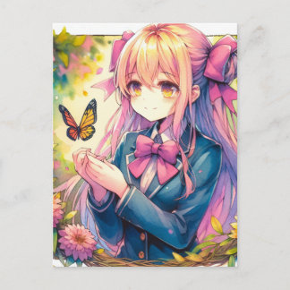 Carte Postale Anime Girl and Butterfly Keeping in Touch