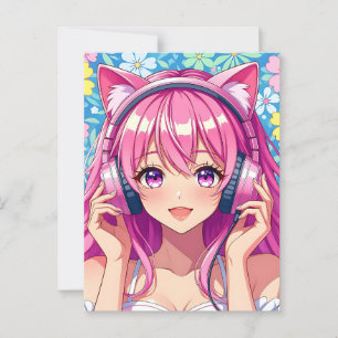 Carte Postale Anime Girl avec casque   Salut