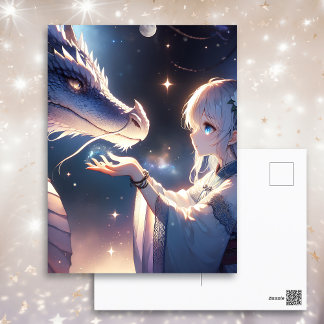 Carte Postale Anime Girl et son dragon Mystique