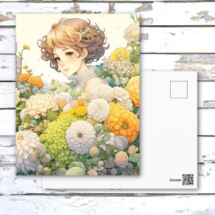 Carte Postale Anime Girl in Yellow Flowers Anniversaire personna