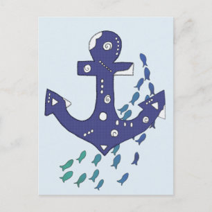 Carte Postale Anker und Fische