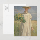 Carte Postale Anna Ancher de retour de la cueillette de fleurs,  (Devant / Derrière)