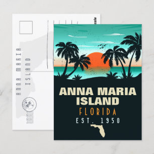 Carte Postale Anna Maria île Florida Plage Retro Coucher de sole
