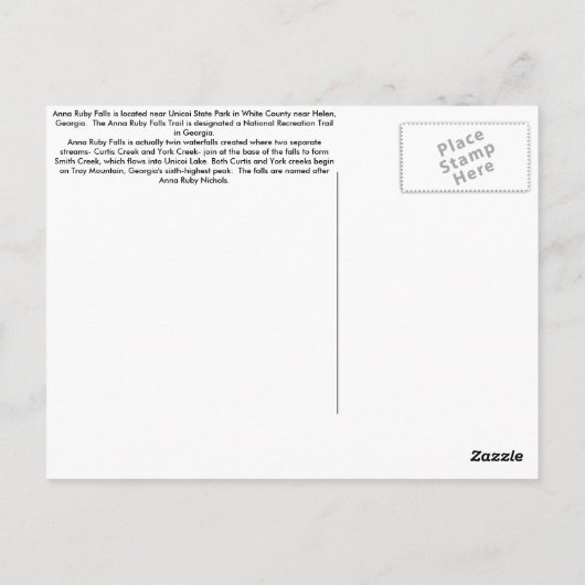 Carte postale Anna Ruby Falls (Dos)