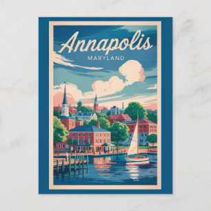 Carte Postale Annapolis Maryland Skyline Voyage Art Rétro