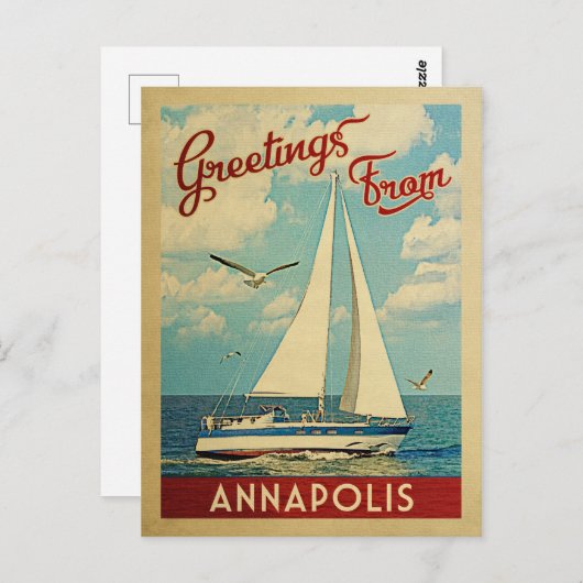 Carte postale Annapolis Voilier Vintage Maryland (Devant / Derrière)