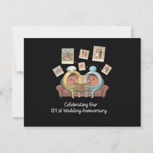 Carte Postale Anneaux de dessin animé mignons pour le 1er annive