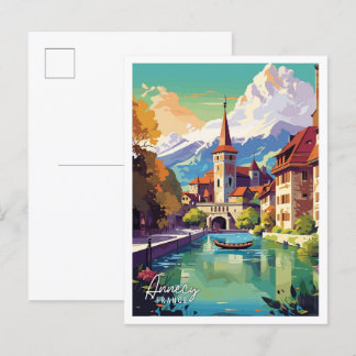 Carte Postale Annecy France Illustration de voyage vintage Art