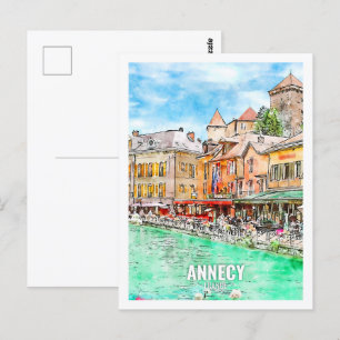 Carte Postale Annecy France Travel Place Aquarelle