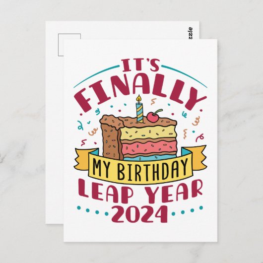 Carte Postale Année bissextile 2024 C'est enfin mon anniversaire (Devant / Derrière)