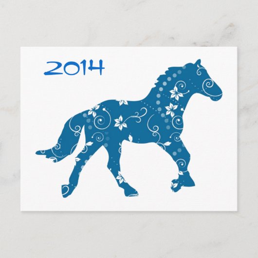 Carte postale Année bleue et blanche du cheval (Devant)