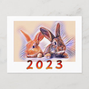 Carte Postale Année chinoise du lapin 2023 art stylisé