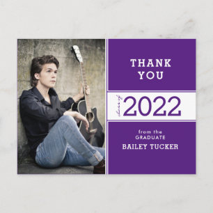 Carte Postale Année de classe Purple White Photo Merci de gradua