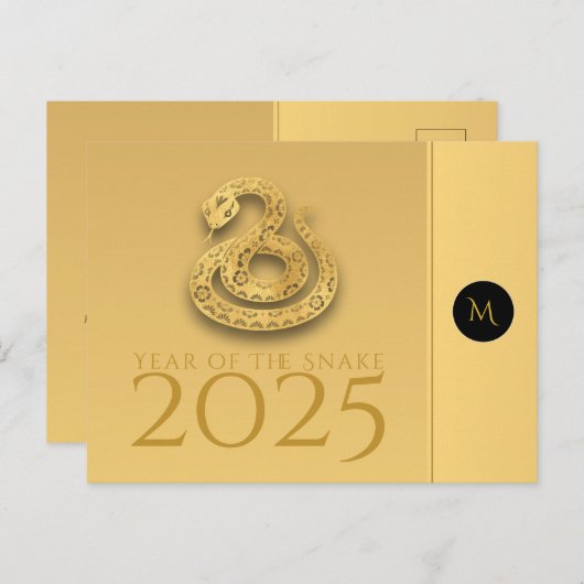 Carte Postale Année des serpents chinois 2025 Elégant Monogramme (Devant / Derrière)