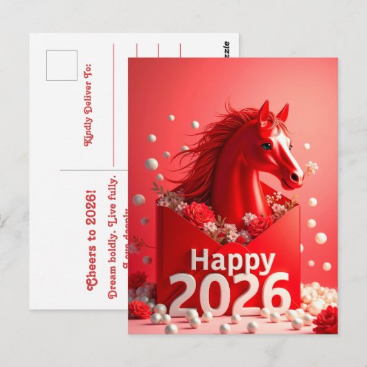 Carte Postale Année du cheval 2026 (Devant / Derrière)