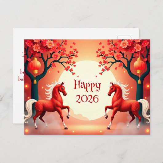 Carte Postale Année du cheval 2026 (Devant / Derrière)