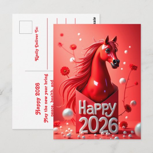 Carte Postale Année du cheval 2026 (Devant / Derrière)