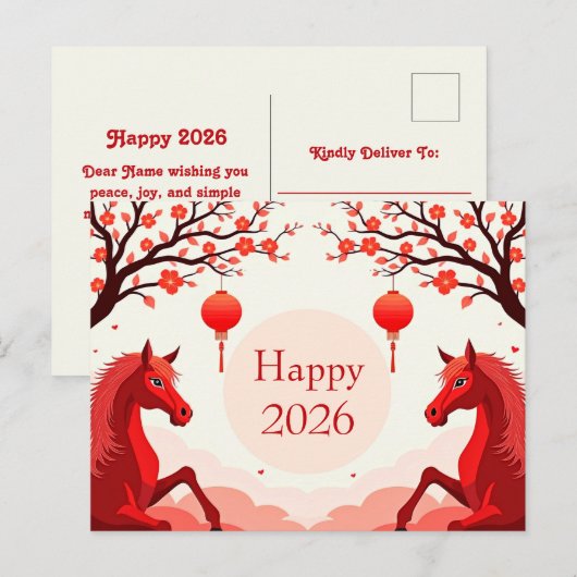 Carte Postale Année du cheval 2026 (Devant / Derrière)