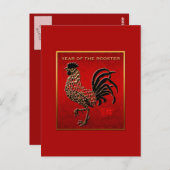 Carte Postale Année du coq chinois Zodiac Enamé effet VP (Devant / Derrière)