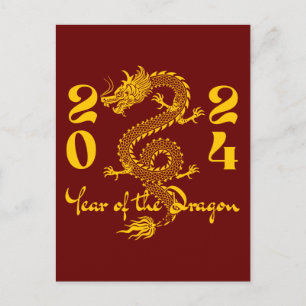 Carte Postale Année du Dragon en Or