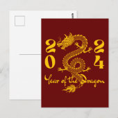 Carte Postale Année du Dragon en Or (Devant / Derrière)