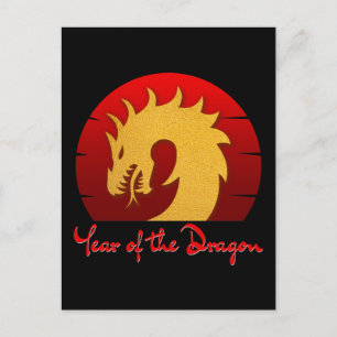 CARTE POSTALE ANNÉE DU DRAGON OR ROUGE