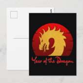 CARTE POSTALE ANNÉE DU DRAGON OR ROUGE (Devant / Derrière)
