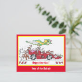 Carte Postale Année du lapin chinois Nouvel An voiture de course (Debout devant)