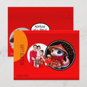 Carte Postale Année du Serpent chinoise humoristique et mignonne