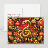 Carte Postale Année élégante du serpent Nouvel An chinois (Devant / Derrière)