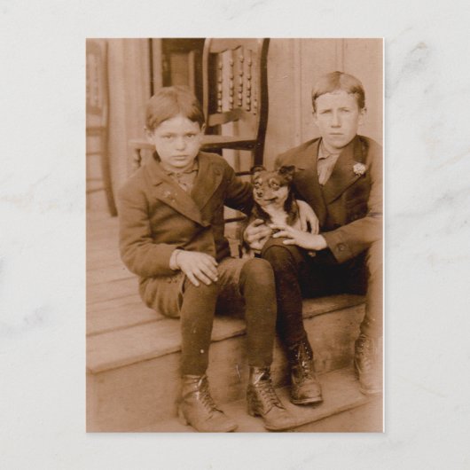 Carte Postale Années 1920 deux garçons un chien (Devant)