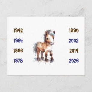 Carte Postale Années chinoises du Cheval 1942 à 2026