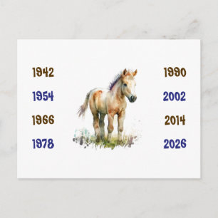 Carte Postale Années chinoises du Cheval 1942 à 2026