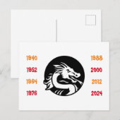 Carte Postale Années chinoises du Dragon 1940 à 2024 (Devant / Derrière)