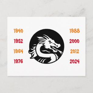 Carte Postale Années chinoises du Dragon 1940 à 2024