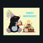 Carte Postale anniversaire<br><div class="desc">dessin animé mole tenant un morceau de gâteau d'anniversaire. Joyeux anniversaire.Illustration Enfants</div>