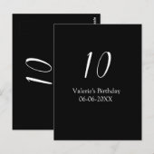 Carte Postale anniversaire 10 ans blanc noir nom date calligraph (Devant / Derrière)