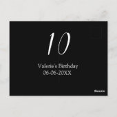 Carte Postale anniversaire 10 ans blanc noir nom date calligraph (Dos)