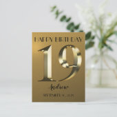 Carte Postale Anniversaire 19 ans métallisé or (Debout devant)