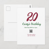Carte Postale anniversaire 20 ANS MARON code qr gras rétro vert (Devant / Derrière)