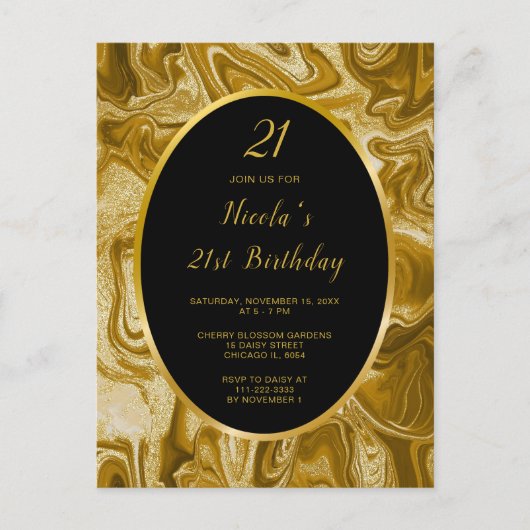 Carte Postale Anniversaire 21 ans Marbre Agate Or (Devant)