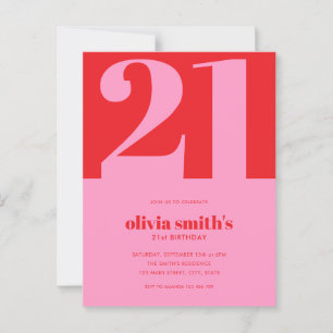 Carte Postale Anniversaire 21 ans minimaliste moderne rose rouge