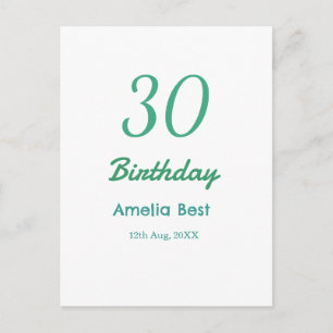 Carte Postale ANNIVERSAIRE 30 ANS NOM DATE GRAS RÉTRO turquoise