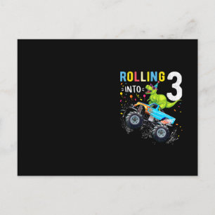 Carte Postale Anniversaire 3 Ans Dinosaure Monster Truck Famille