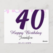 Carte Postale anniversaire 40 ans ajouter nom date année épingle (Dos)