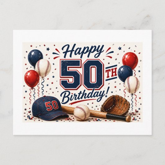 Carte Postale Anniversaire 50 ans Baseball  (Devant)